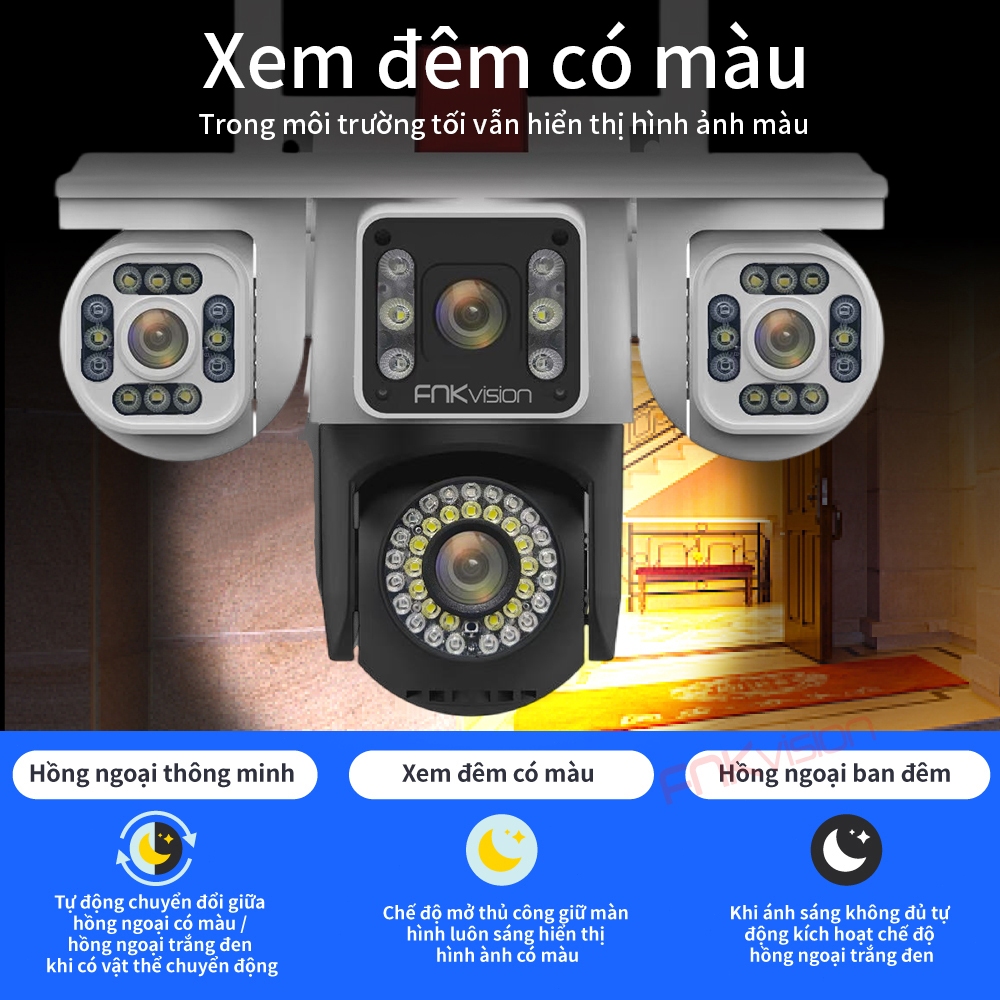 [FNKvision] Camera 4 mắt 3 màn hình Yoosee 18MP xem đêm có màu Camera ngoài trời chống mưa chống nước Bảo hành 12 tháng | BigBuy360 - bigbuy360.vn