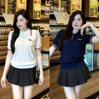 Áo len polo viền màu thêu cún, áo len mỏng họa tiết xoắn thừng Renee Store - AL1983