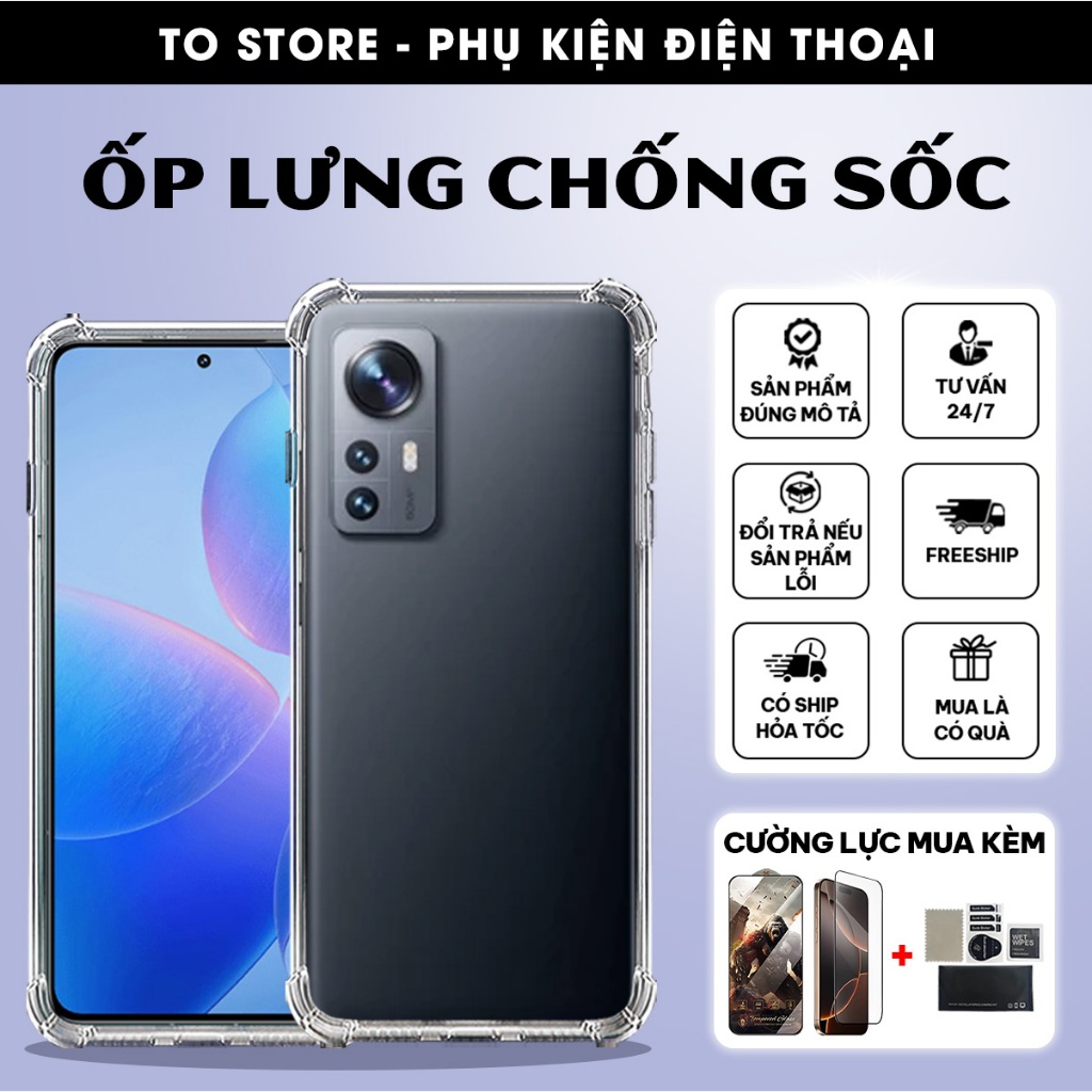 Ốp lưng Xiaomi 12, 12S, 12X, 12S Pro, 12 Pro Silicon dẻo trong chống sốc 4 cạnh bảo vệ camera | Ốp l