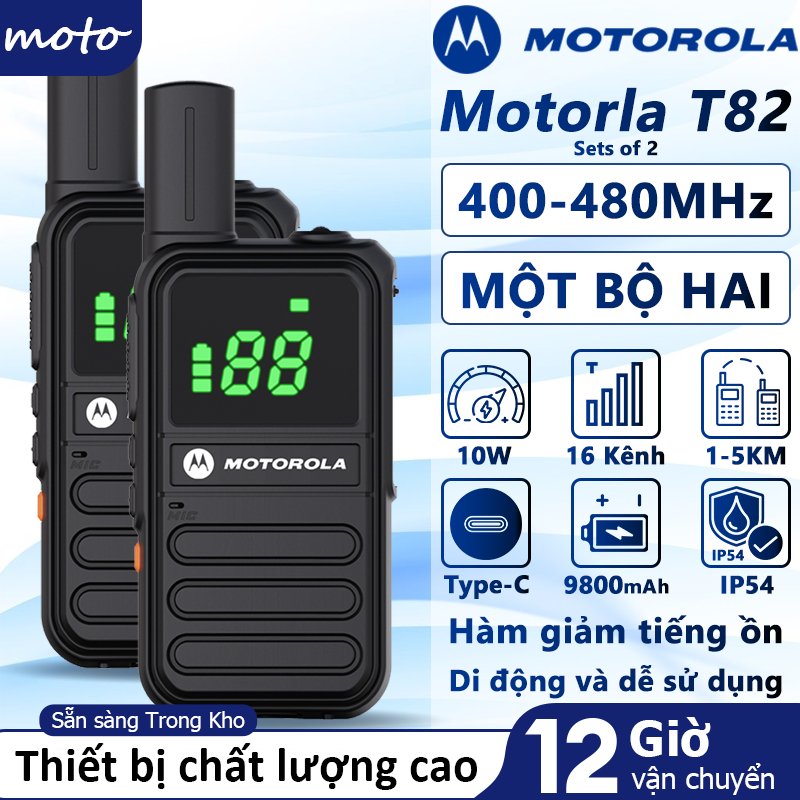 Motorola T82 Bộ Đàm Nhập Khẩu 400-480MHz 9800mAh Kết Nối Đa Kênh (16 Kênh), Độ bền cao, Âm thanh rõ nét, Tín hiệu mạnh