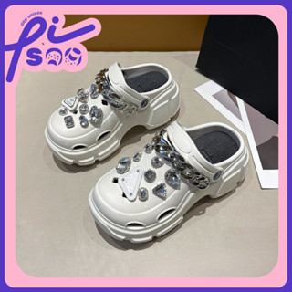 Sục cross độn đế 6cm gắn Xích Đá, Dép sục nữ kèm sticker Xích gắn đá PiSoo chọn tăng 1 size