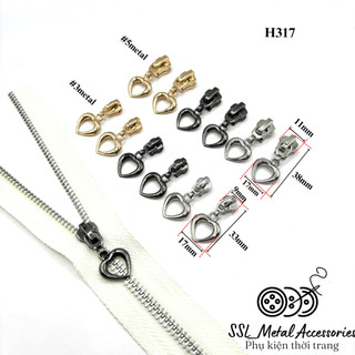 [Hàng mới](5 cái) Đầu khóa kéo,củ khóa dành cho dây kéo kim loại hình trái tim cho balo, quần áo, đồ handmade ;H317;#ssl