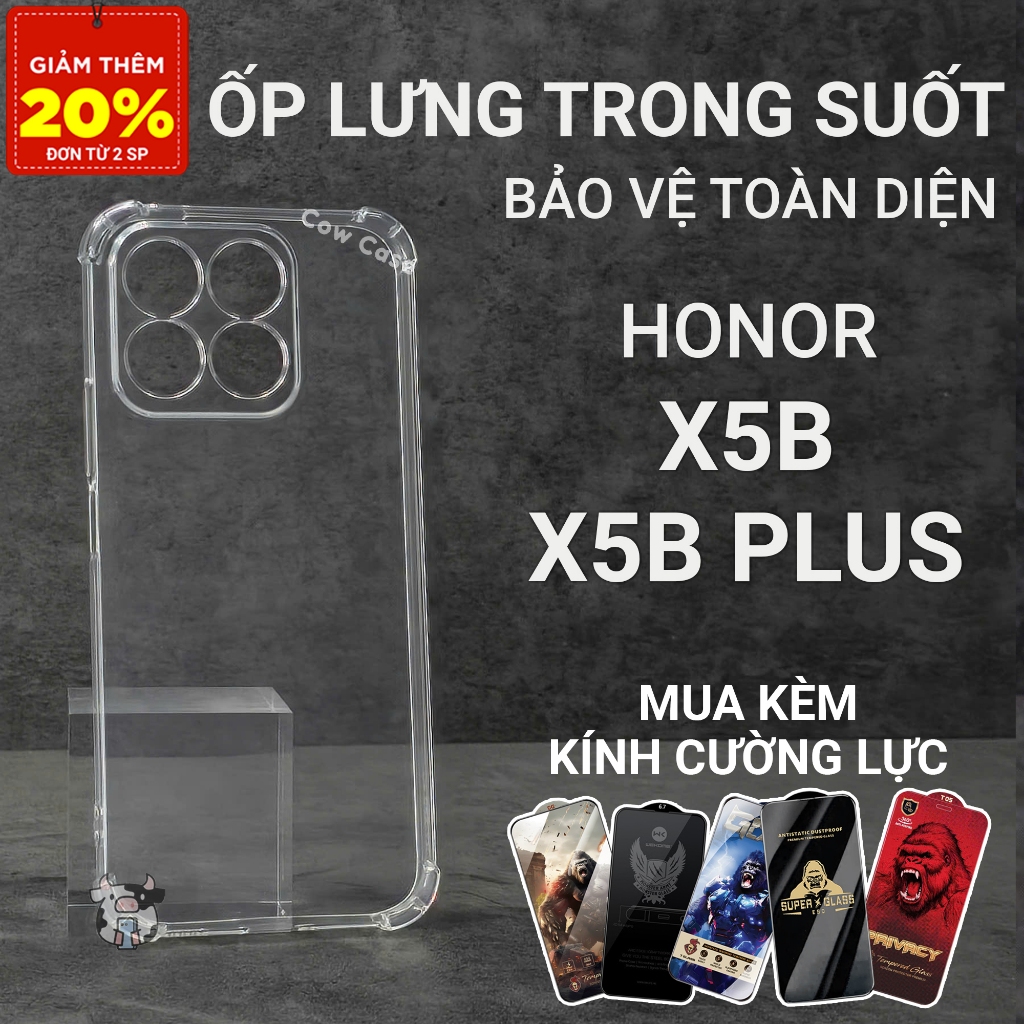 Ốp lưng Honor X5b, X5b Plus Cowcase trơn trong suốt | Ốp điện thoại Honor dẻo bảo vệ camera đt toàn 