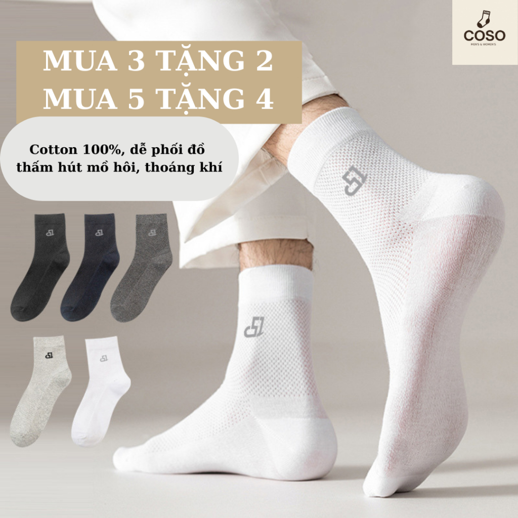[COSO] Tất Lưới Nam Cotton Thoáng Khí – Chống Hôi Chân, Mềm Mại, Co Giãn Tốt