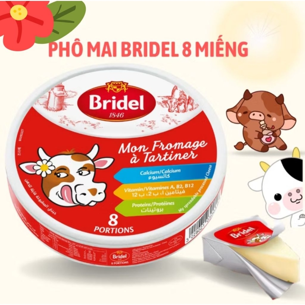 Phô mai tam giác thương hiệu Bridel hộp 8 miếng nhập khẩu Pháp 120gr