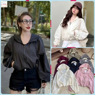 [MẪU MỚI] Áo Khoác gió nữ 2 lớp croptop chất liệu gió nhăn có mũ cản nắng, cản gió