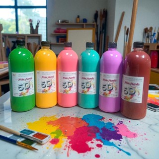 Màu Acrylic 5D Loại Mềm Pha Sẵn Chai 1000ml Kèm Vòi Nhấn Tô Tượng Vẽ Tranh HUNGACOLOR