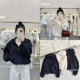 Áo Khoác Gió Nữ Có Mũ Chống Nắng, Form Rộng Dáng Croptop, Chất Dù Nhẹ Mỏng Mịn Mặc Hè Thu pe43