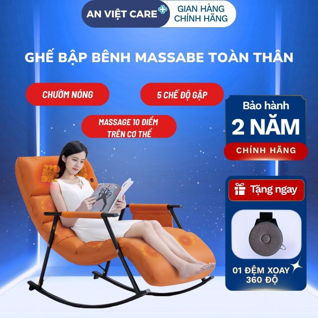 Ghế Massage Bập Bênh Toàn Thân – Chườm Nóng, Massage 10 Điểm, Gập Gọn, Bảo Hành 2 Năm