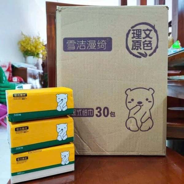 Giấy ăn Gấu Vàng Vip 300 tờ 10 gói - Thùng 30 gói Khăn giấy ăn Giấy vệ sinh Giấy than tre