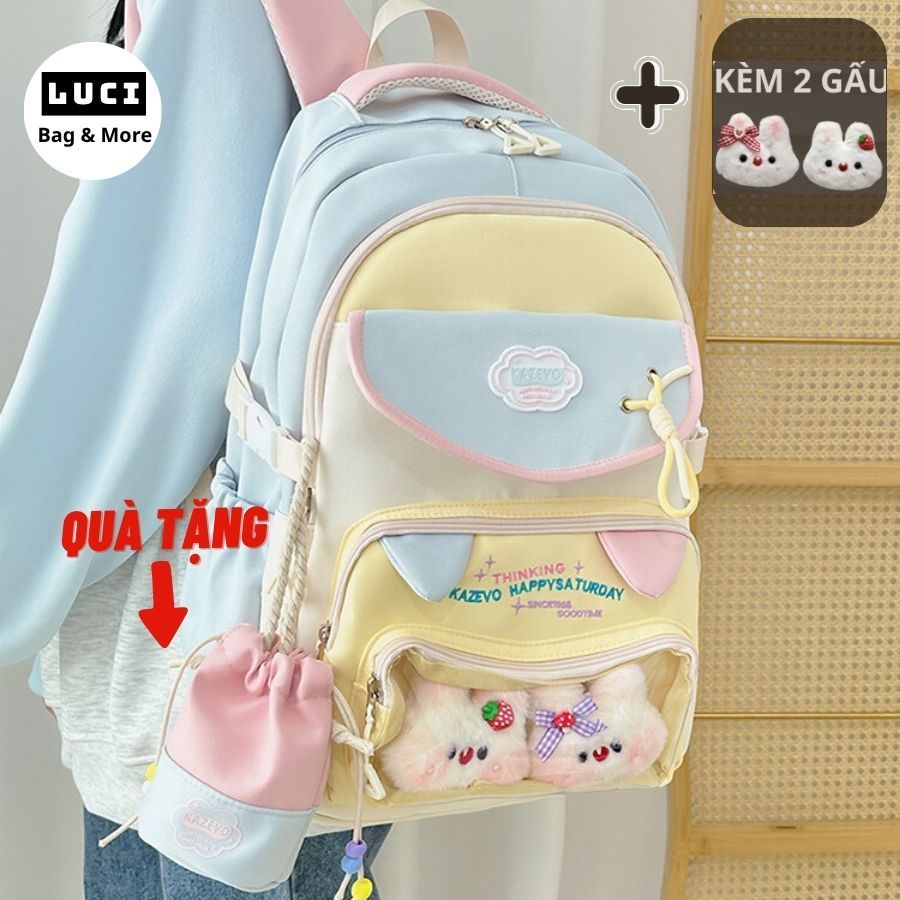 Balo nữ Cặp đi học nam nữ Tặng túi, balo đi học unisex thời trang nhiều ngăn tặng túi rút chống nước