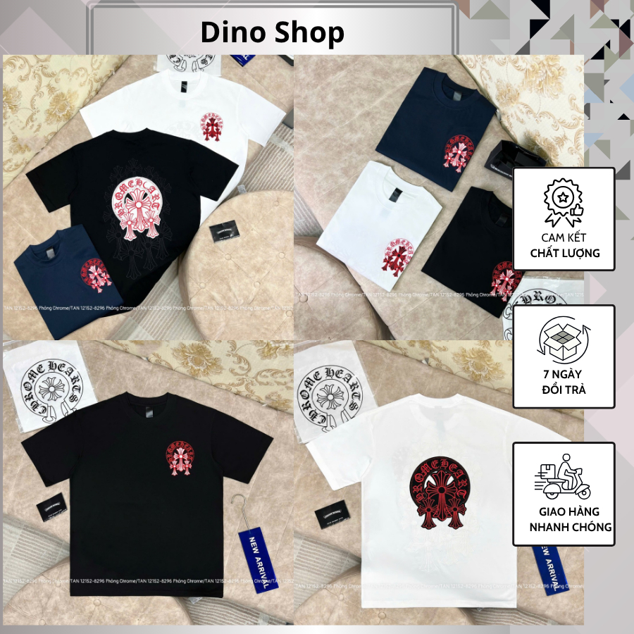 Áo Phông Chrome Thêu Hình Đỏ Trước Ngực Cực Chất - Áo Thun Nam Chrome Heart Cực Đẹp