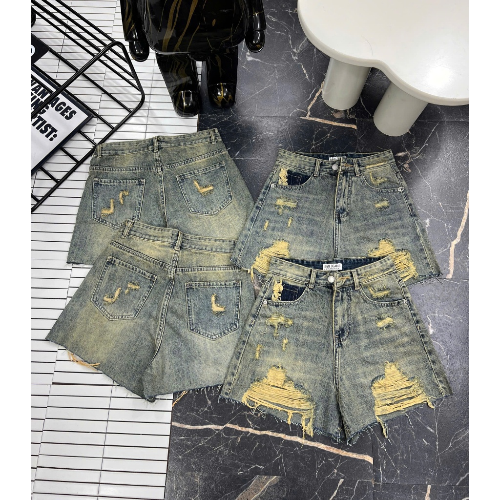 [LSN]Quần Jean Ngố Đùi Nữ Rách Bụi Túi Wash Nhẹ 241 - 242
