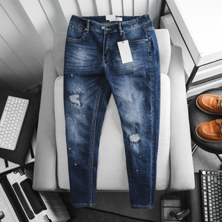 Quần jean nam rách gối ôm dáng màu xanh hàng cao cấp
