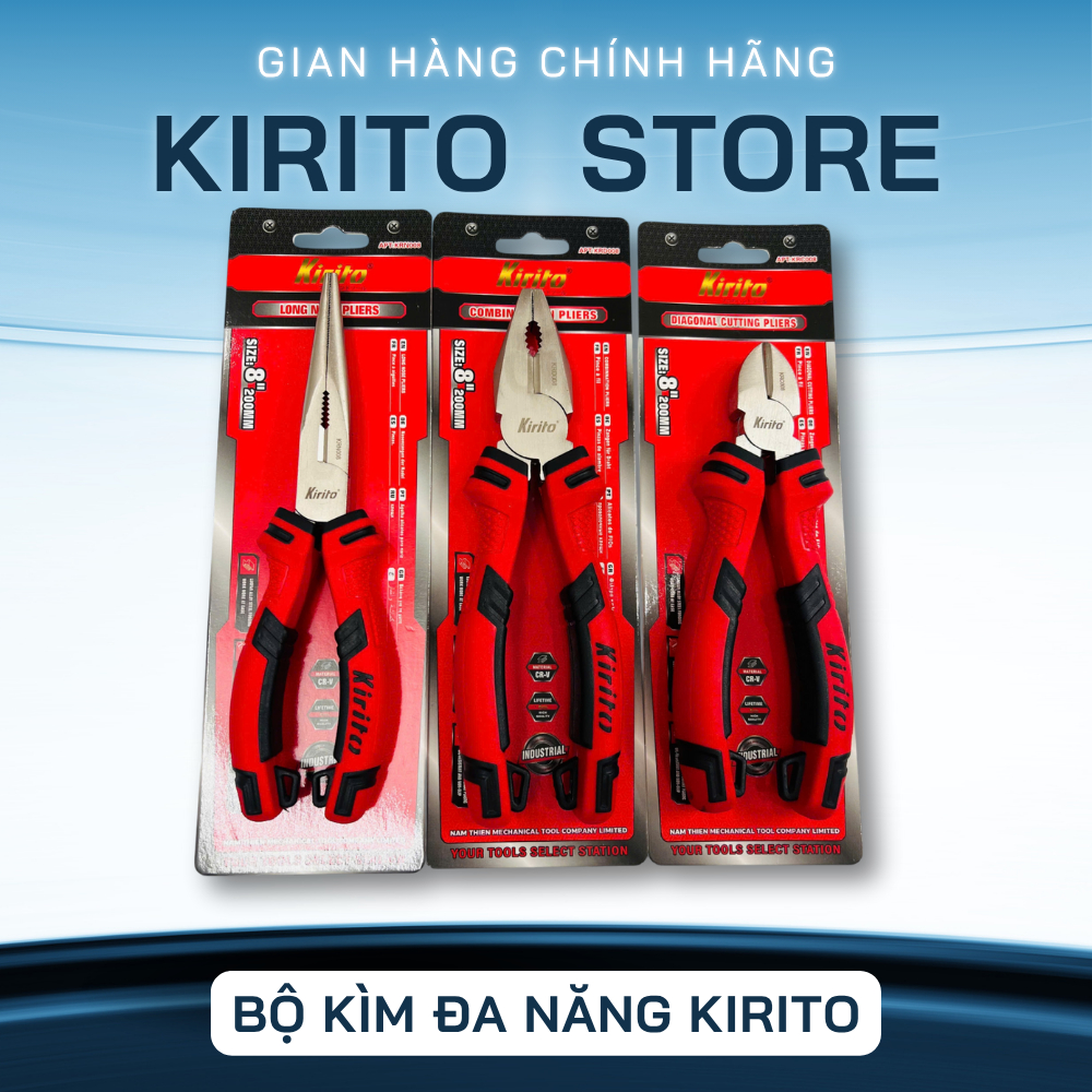Bộ Kìm Kirito Cho Thợ Điện – Thép CR-V – Siêu Bền – Cắt Dây, Uốn, Gắp - Kìm đỏ đen niken KIRITO