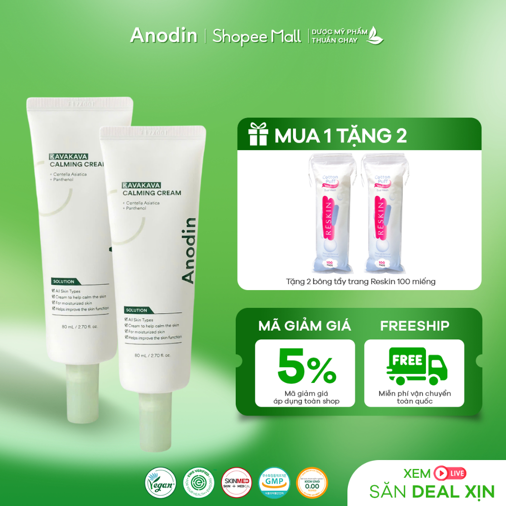 Combo 2 kem dưỡng làm dịu và cấp ẩm sâu Anodin Kavakava Calming 80g - Hàng chính hãng