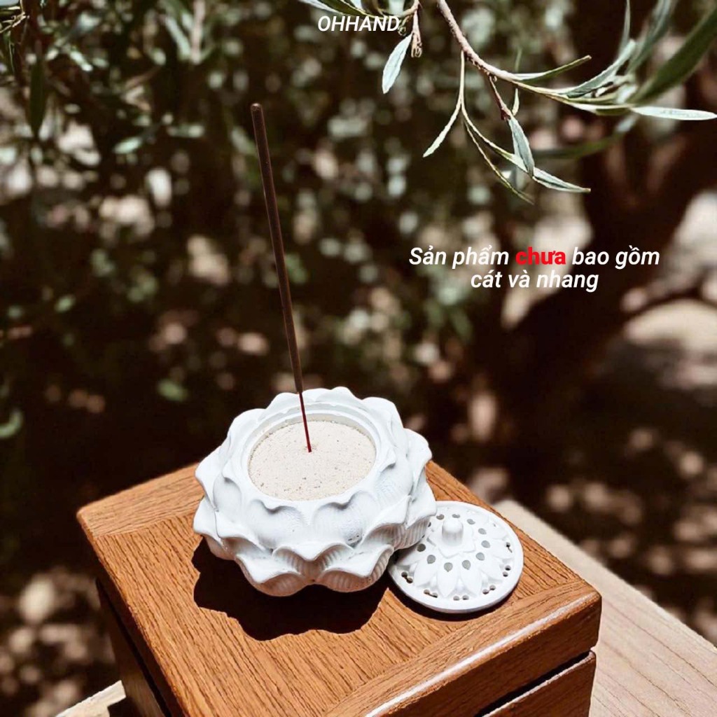 Đế Cắm Nhang Hình Bông Sen Bằng Thạch Cao Cao Cấp Cắm Nhang Không Tăm, Nụ Trầm Hương, Nhang Vòng, Trầm Vân Mây