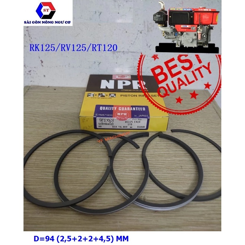 Bạc xéc măng hiệu NPR Nhật Bản máy Kubota RK125 EA12 , Vikyno RV125 (đường kính 94mm)