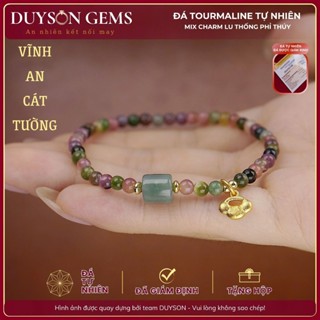  Vòng tay Tour.maline mix lu thống ngọc phỉ thúy Jade Type A treo charm khóa bình an Duyson Gems 