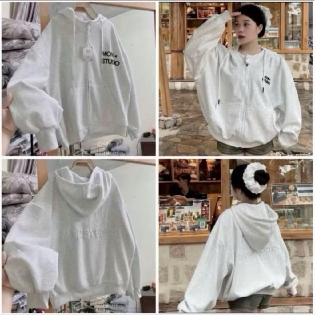 Áo nỉ hoodie form rộng tay bồng phối vai Nữ Top Women in 2 mặt- MON