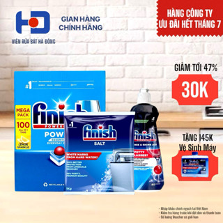 Combo Finish (TẶNG CHAI VỆ SINH MÁY): Hộp 100 Viên Rửa Bát Essential + Nước Làm Bóng Finish + Muối Rửa Chén Finish Salt