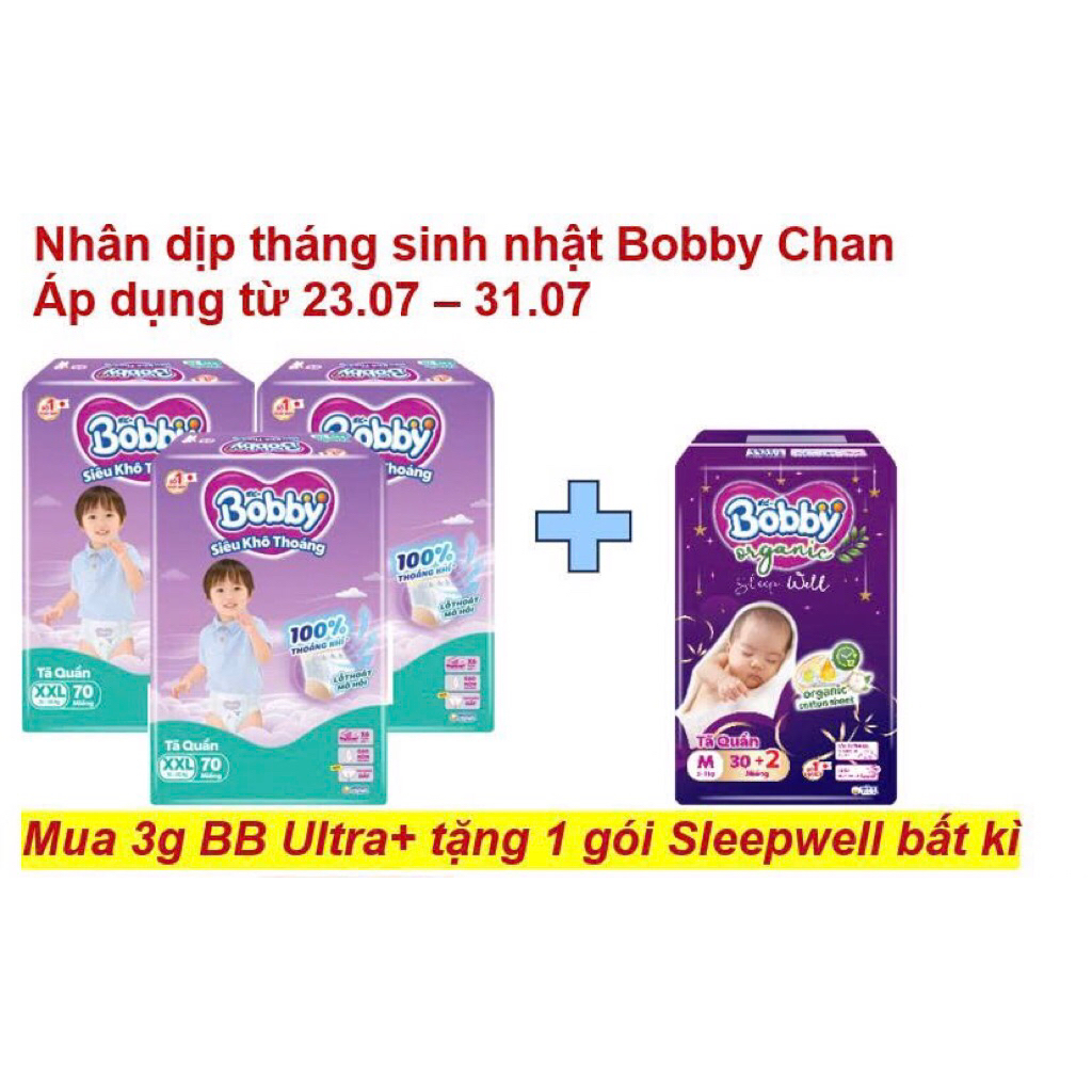 Tã Quần BOBBY ULTRA M96/L88/XL/XXL Gạo non Organic mới (siêu khô thoáng)