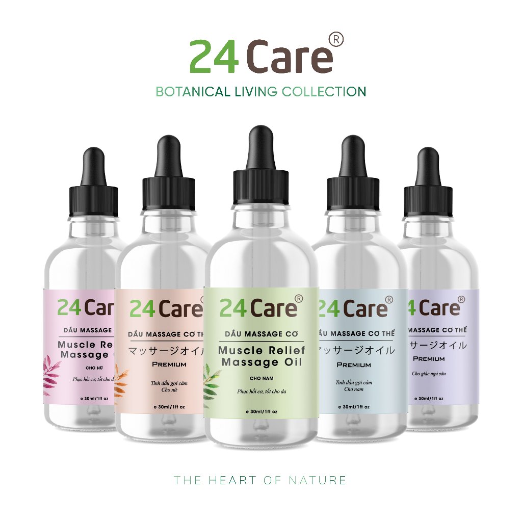 [30ml] Dầu Massage Cơ thể Tinh dầu và Dầu nền dung tích 24Care Hương thơm nhẹ nhàng, quyến rũ, nâng cơ, thữ giãn