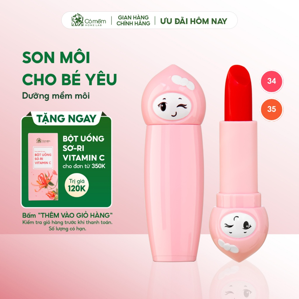 Son Môi Búp Bê  An Toàn Cho Bé Cỏ Mềm 4g