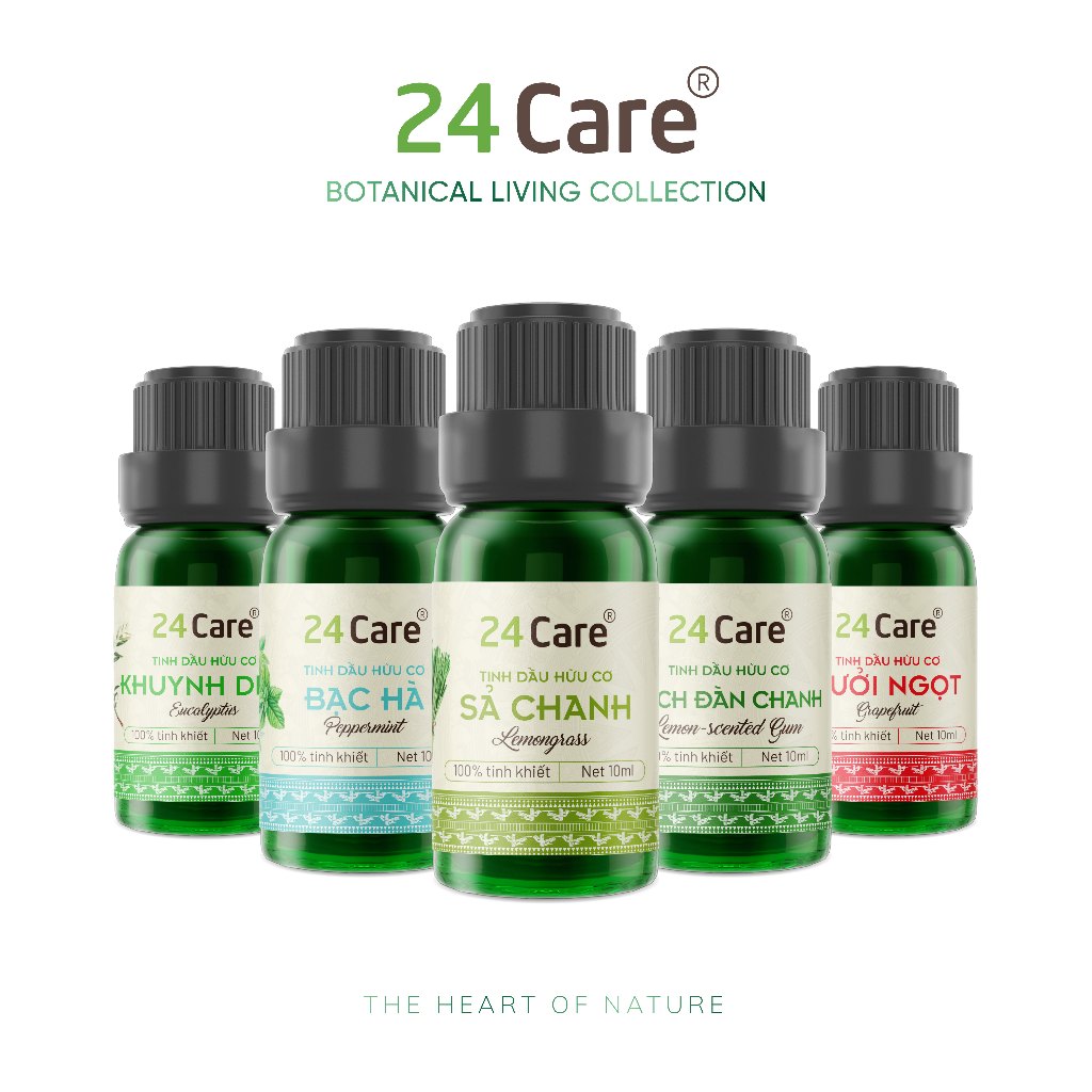 [10ml] Tinh dầu 24Care Đa Dạng Mùi nguyên chất - xông thơm phòng, đuổi muỗi - Tinh dầu sả chanh, bạc hà, quế