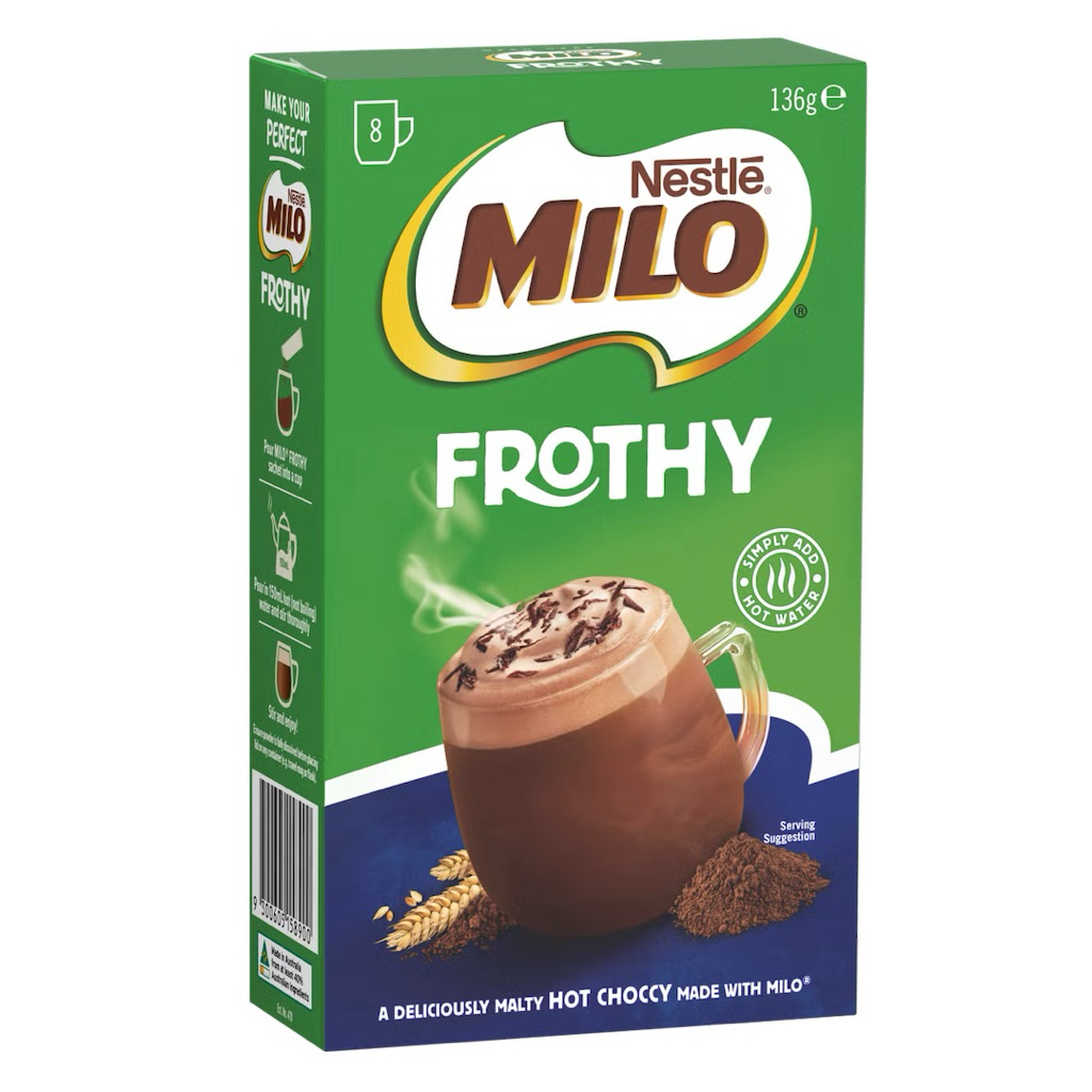 Bột milo pha nóng bọt sữa đậm vị Milo Frothy Instant Hot Chocolate 8 gói