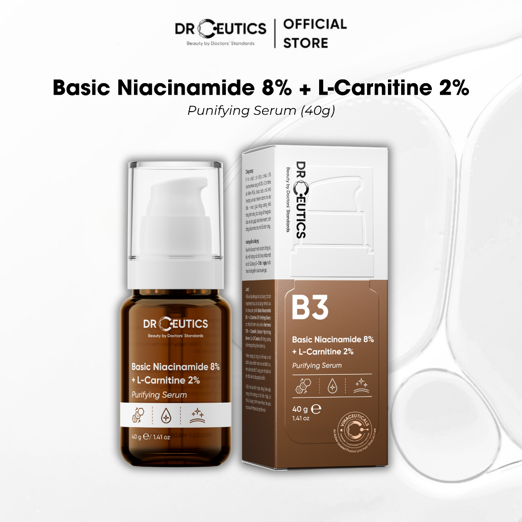Drceutics Serum Phiên Bản Nâng Cấp Basic Niacinamide 8% + L-Carnitine 2% - Điều Tiết Da Dầu, Chăm Sóc Da Dầu Mụn (40g)