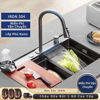 Inox 304 Chậu Rửa Bát Đơn Cao Cấp , Có Vòi Nước Thác Nước Chống, Có Lớp Phủ Nano Bám Dính