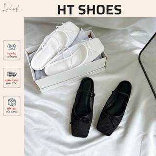  Giày sục búp bê nữ C mũi vuông phối nơ lưới đế bệt phong cách Hàn Quốc nhẹ nhàng fullbox hàng mới 8125-3 