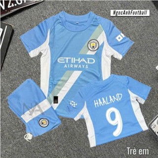 Đồ đá banh trẻ em Haaland- Manchester City xanh | Quần áo bóng đá trẻ em vải Thái co giãn thoáng mát
