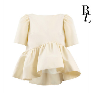  RANDOMLIST - Áo kiểu babydoll tay phồng viền bèo bất đối xứng  Kem  