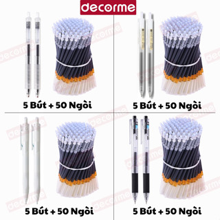 5 Bút + 50 Ngòi Bút Gel Bấm Decorme ngòi bút nước bút gel resun muji 0,5mm mực đen xanh đỏ