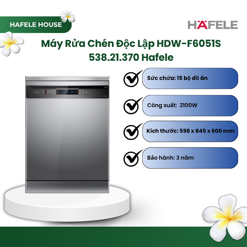 Máy rửa chén độc lập Hafele HDW-F6051S - 538.21.370, Chứa được 15 bộ bát đĩa châu Âu - HHS