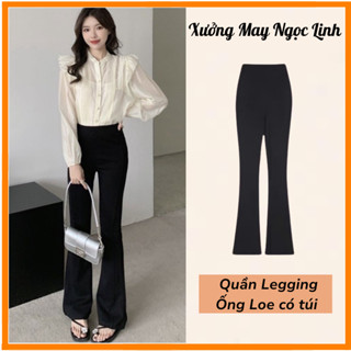   Có túi  Quần Legging Ống Loe tiện lợi chất vải Thun Thái có giãn 4 chiều thoải mái cho chị em 