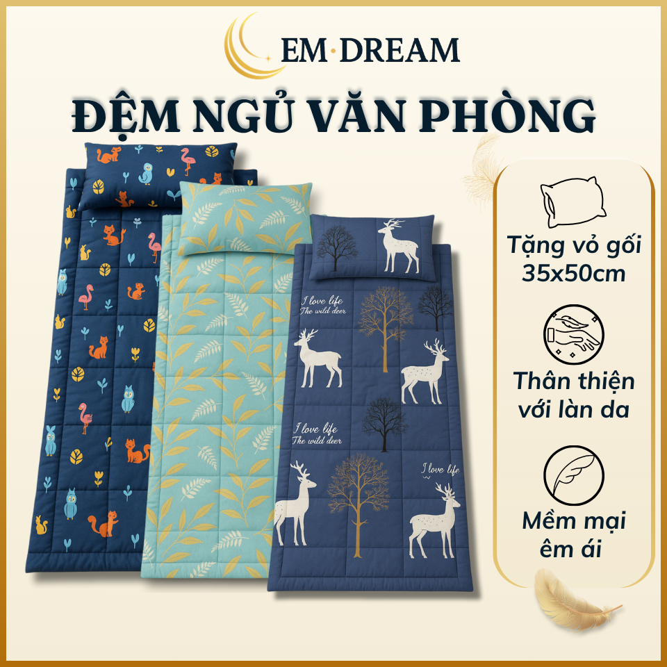 Đệm Ngủ Văn Phòng EmDream Gấp Gọn Dày Êm Ái Mềm Mại 3 Lớp Tấm Nệm Ngủ Trưa Văn Phòng 1 Người Nệm Gấp