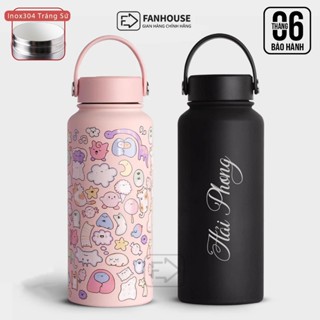 Bình giữ nhiệt Daisy 1000ml có quai xách bình nước giữ nhiệt 24h Fan House inox 304 lõi sứ khắc tên