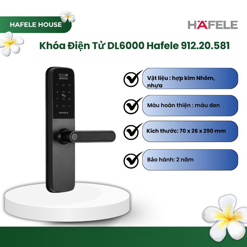 Khóa điện tử Hafele DL6000  912.20.581, Hợp kim nhôm kẽm và nhựa ABS cao cấp – HHS