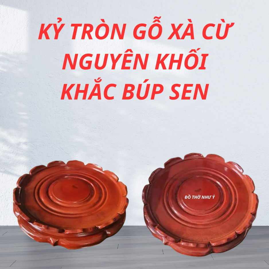 Kỷ Tròn Gỗ Xà Cừ Nguyên Khối – Khắc Búp Sen, Kê Tượng – Kê Bát Hương