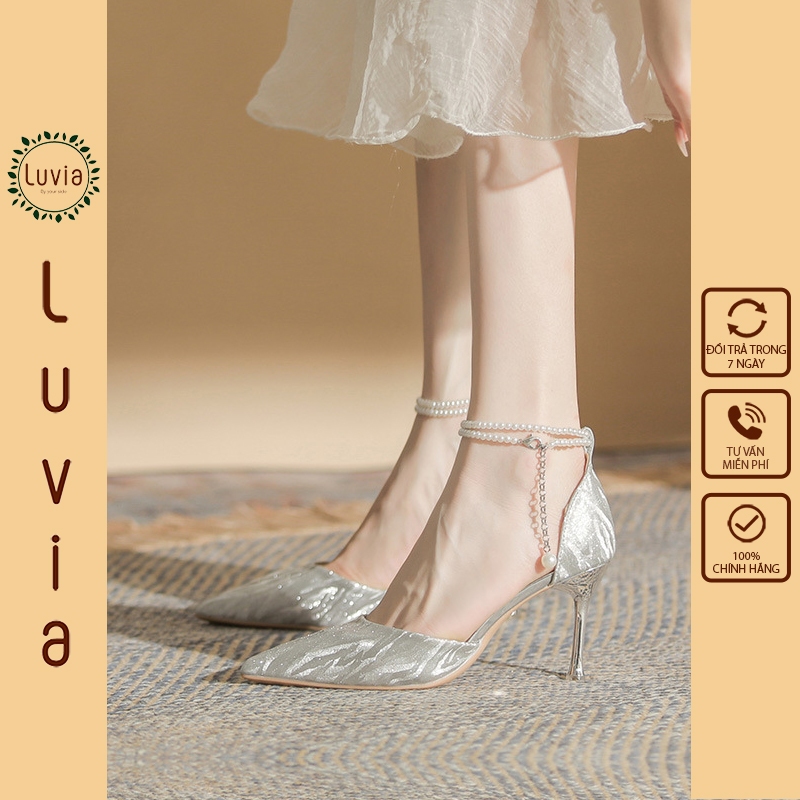 Giày cao gót 7 phân ánh kim gót nhọn mũi sục phối dây ngọc Luvia 217CG