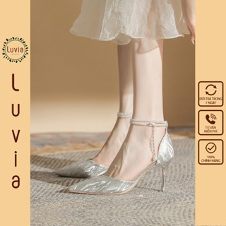 Giày cao gót 7 phân ánh kim gót nhọn mũi sục phối dây ngọc Luvia 217CG