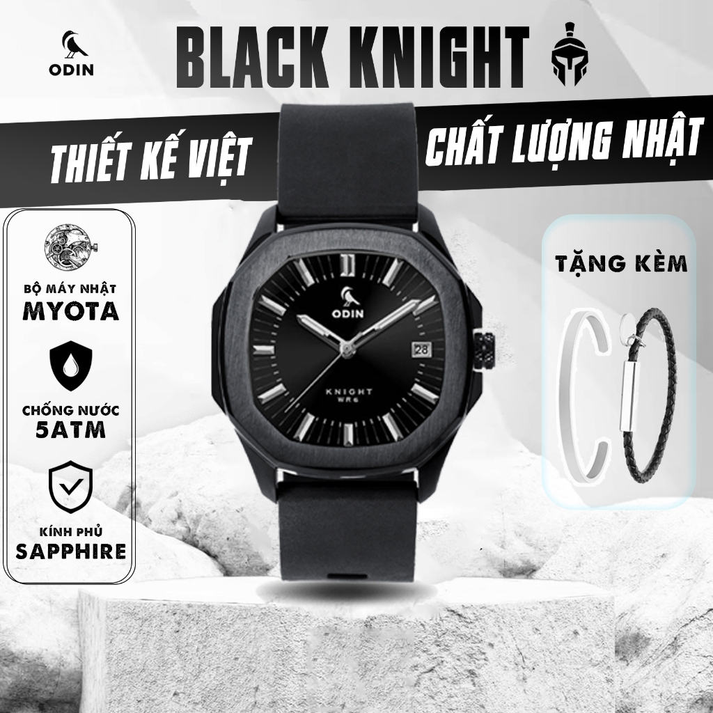 Đồng hồ Nam ODIN Black Knight-chính hãng thiết kế Việt Nam-Máy Nhật-chống nước 5ATM-Tặng kèm dây đeo