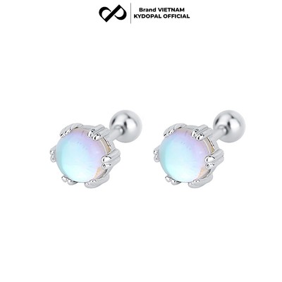[HCM Hỏa Tốc] Khuyên tai bạc nữ KYDOPAL hạt tròn đá moonstone lấp lánh bạc 925 cao cấp chốt vặn - PAL9C3K9