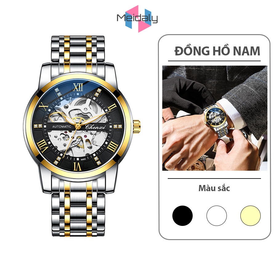 Đồng hồ cơ nam Chenxi CX8802 đính đá cao cấp thời trang, chống nước, đồng hồ bảo hành 1 năm