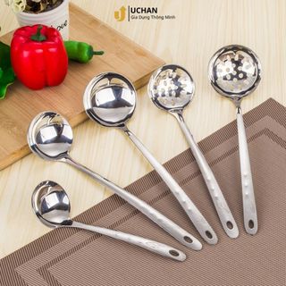Bộ 2 muôi múc canh inox cao cấp dày dặn Uchan Vá múc canh, lẩu đa năng