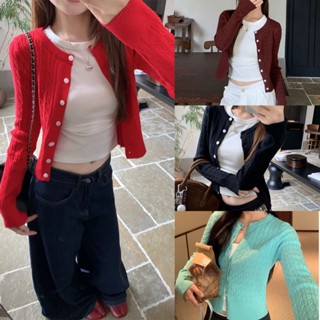   sẵn Áo cardigan len màu trơn đỏ đen xanh nâu basic cơ bản cổ tròn chất dày dặn CDG010 - Tiktik 