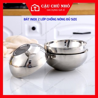 Bát inox 2 lớp chống nóng cho bé mầm non, bát inox ăn cơm, canh cách nhiệt, tô chén inox 11 14 16 18 20cm cho nhà hàng